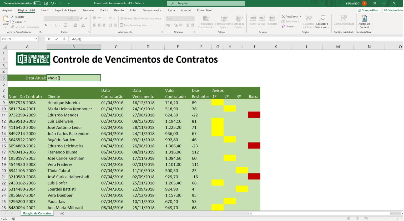 Como Controlar Prazos No Excel Fernando Santoro